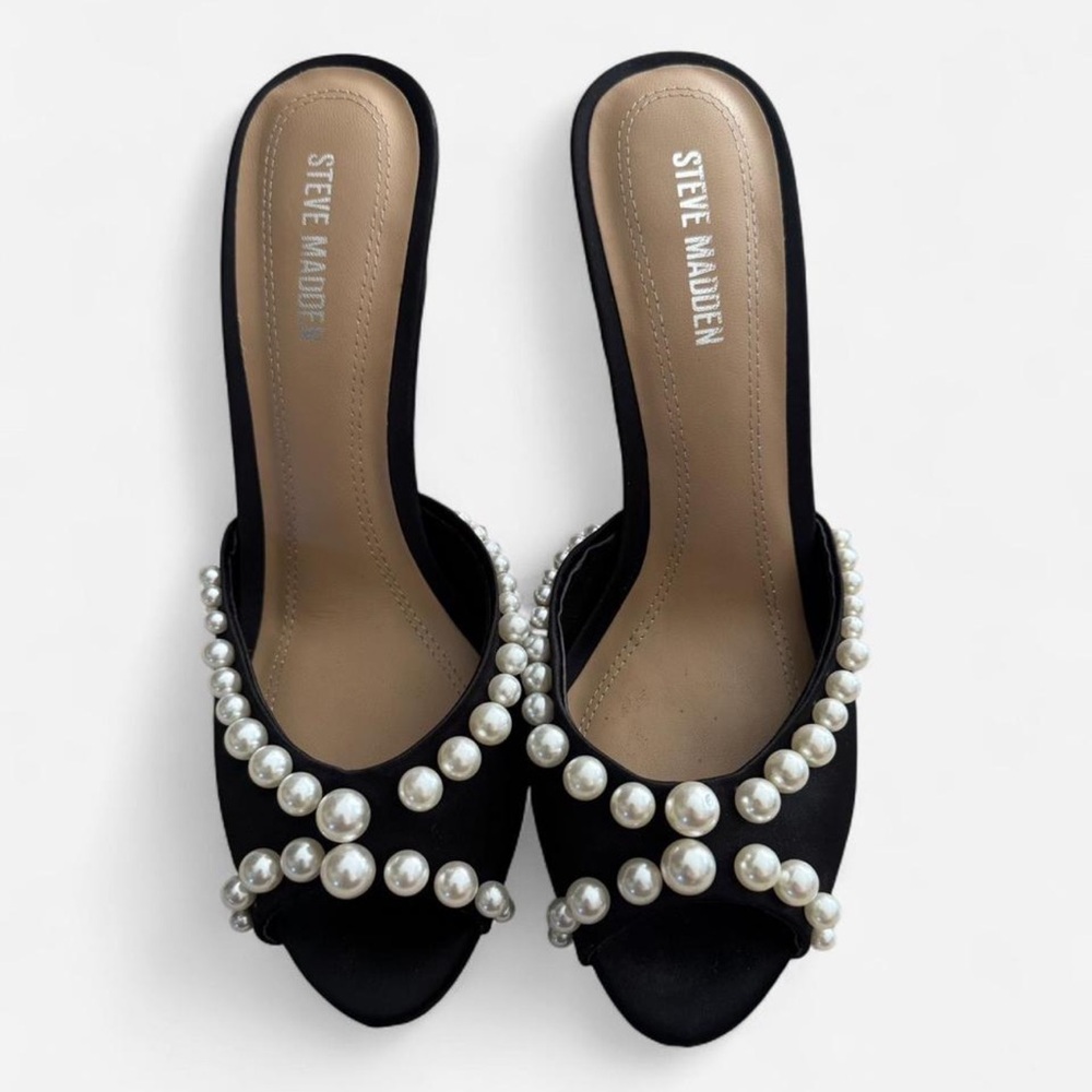 Steve Madden Black Heels with Pearl Accents